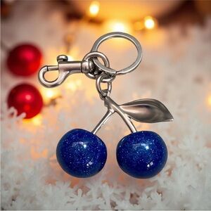 Blue Cherry Silver Keychain